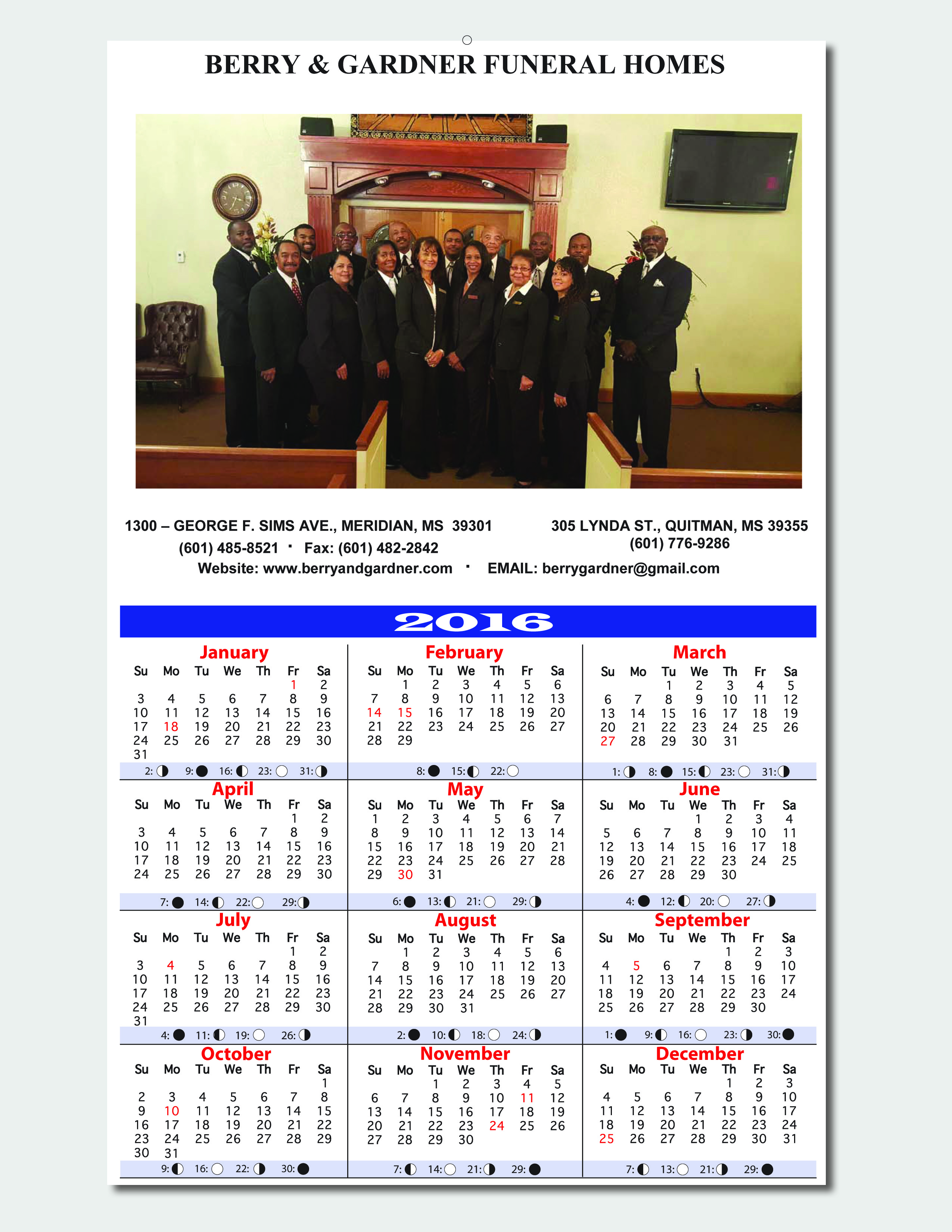 Custom Funeral Calendar